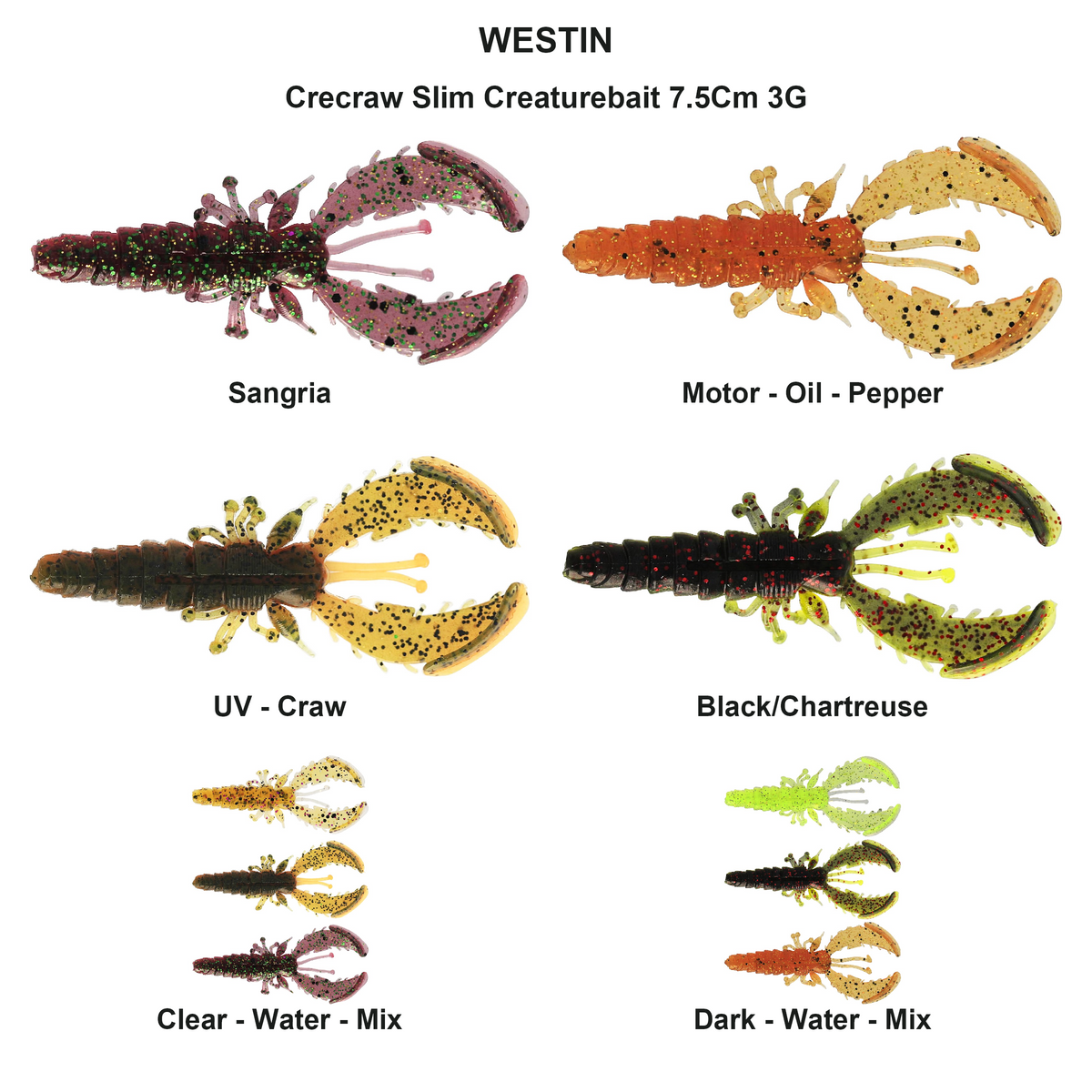 Farveoversigt – Crecraw Slim Creaturebait 7.5Cm 3G