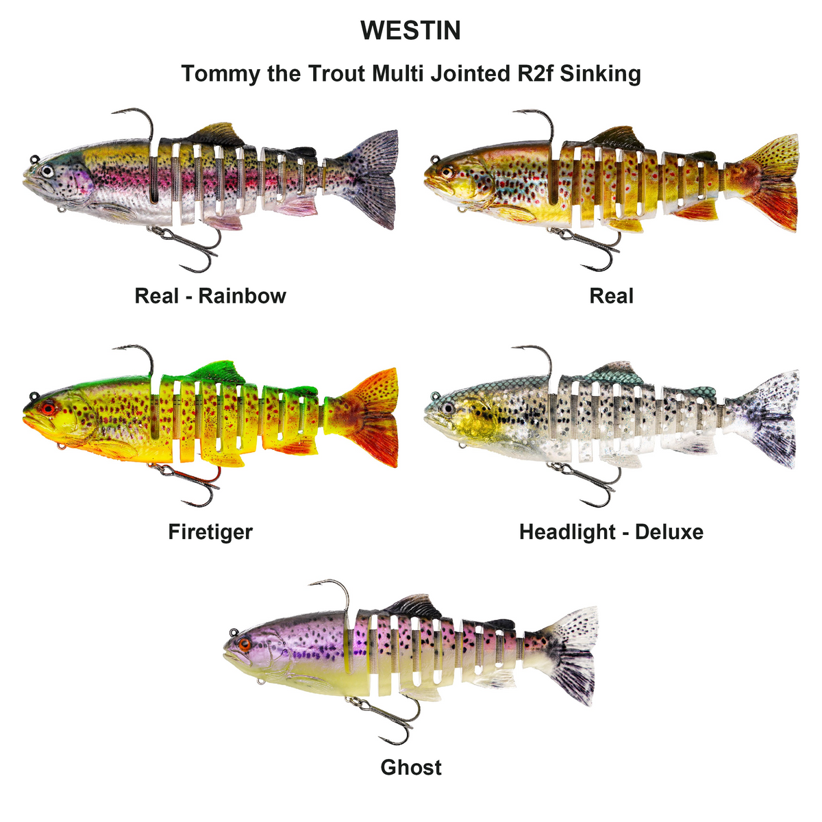 Farveoversigt – Tommy the Trout Multi Jointed R2f Sinking