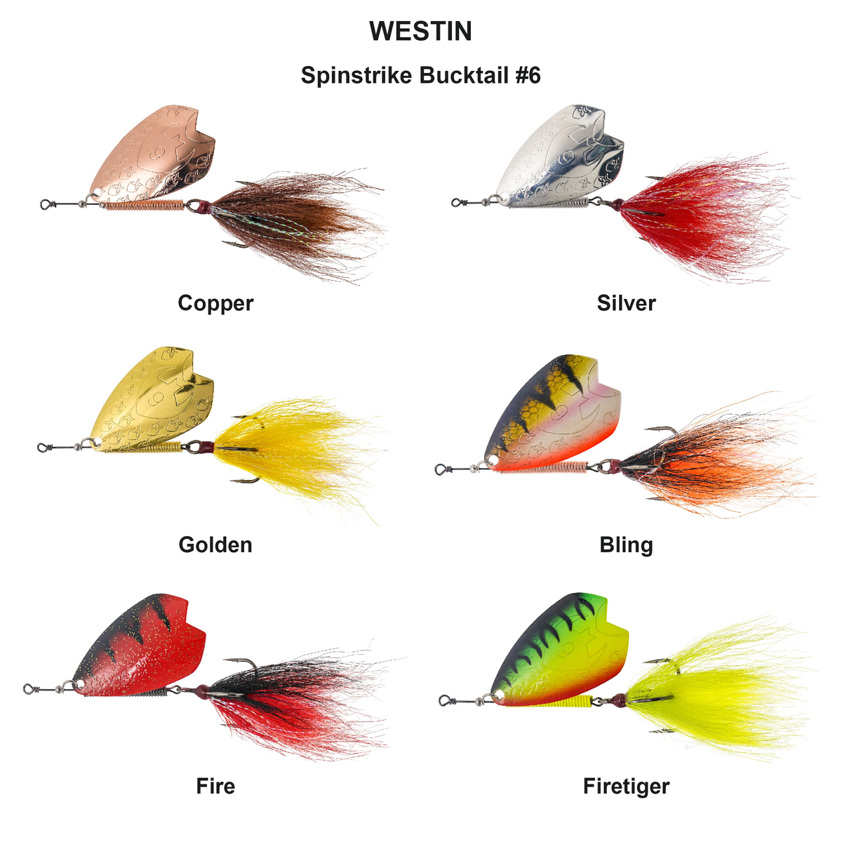 Farveoversigt – Spinstrike Bucktail #6
