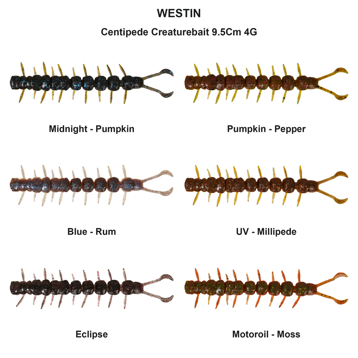 Farveoversigt – Centipede Creaturebait 9.5Cm 4G
