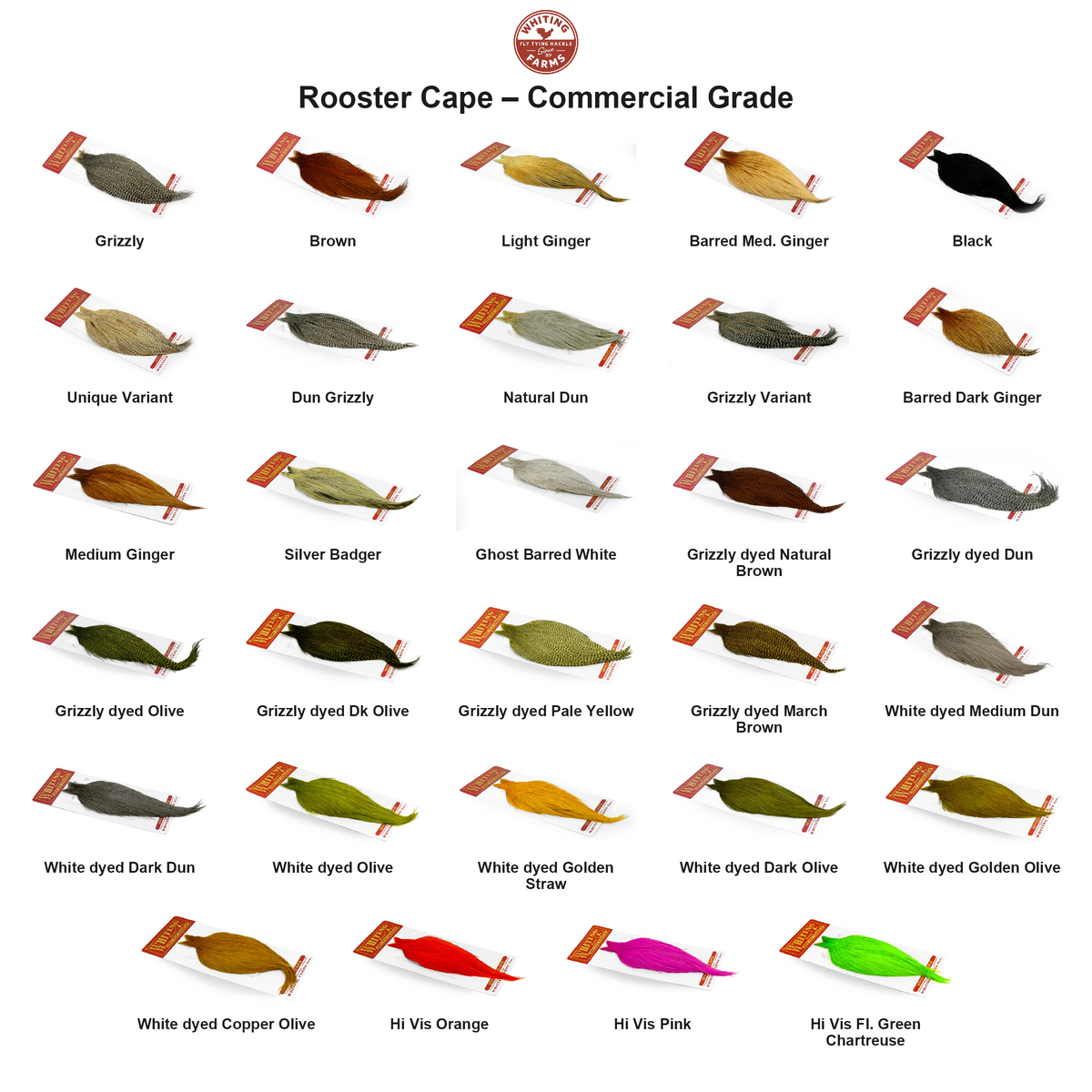 Farveoversigt – Whiting Rooster Cape – Commercial Grade