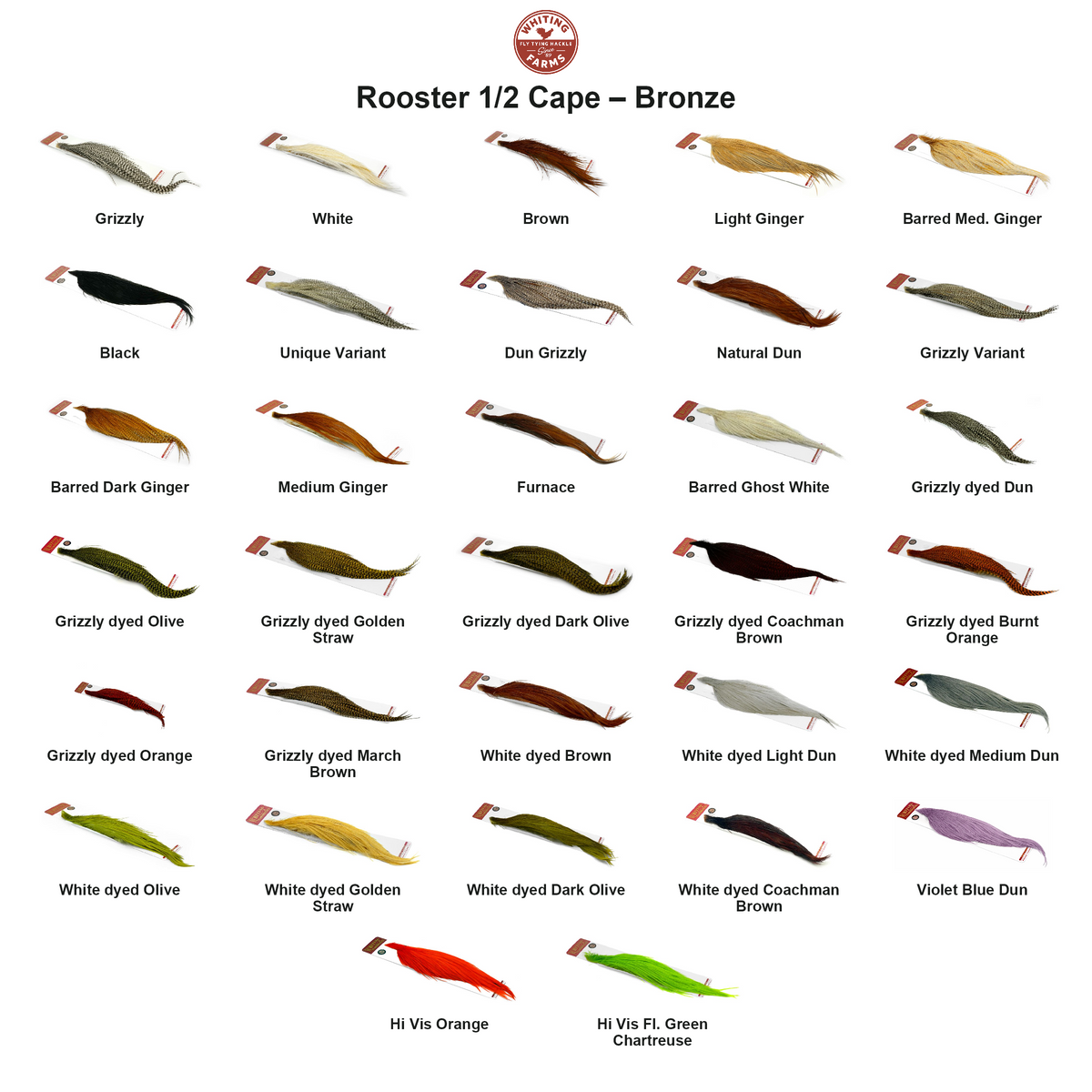 Farveoversigt – Whiting Rooster 1/2 Cape – Bronze