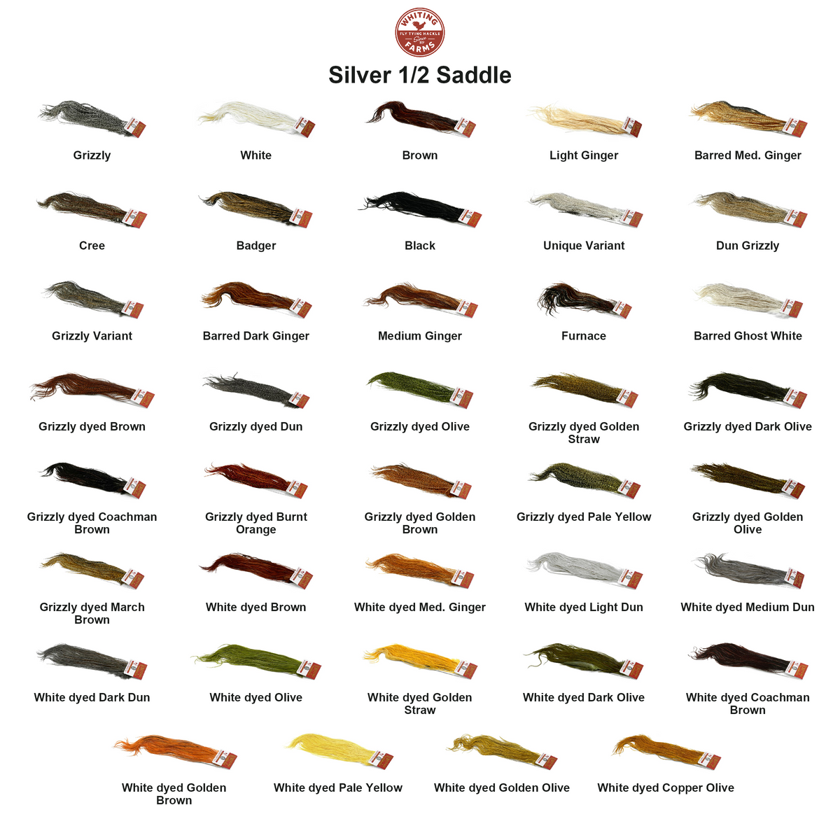 Farveoversigt – Whiting Silver 1/2 Saddle