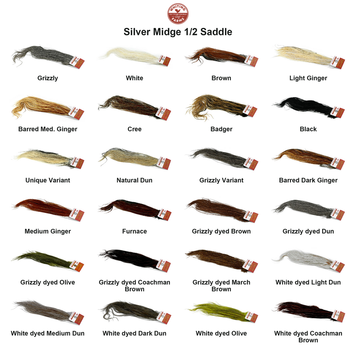 Farveoversigt – Whiting Silver Midge 1/2 Saddle