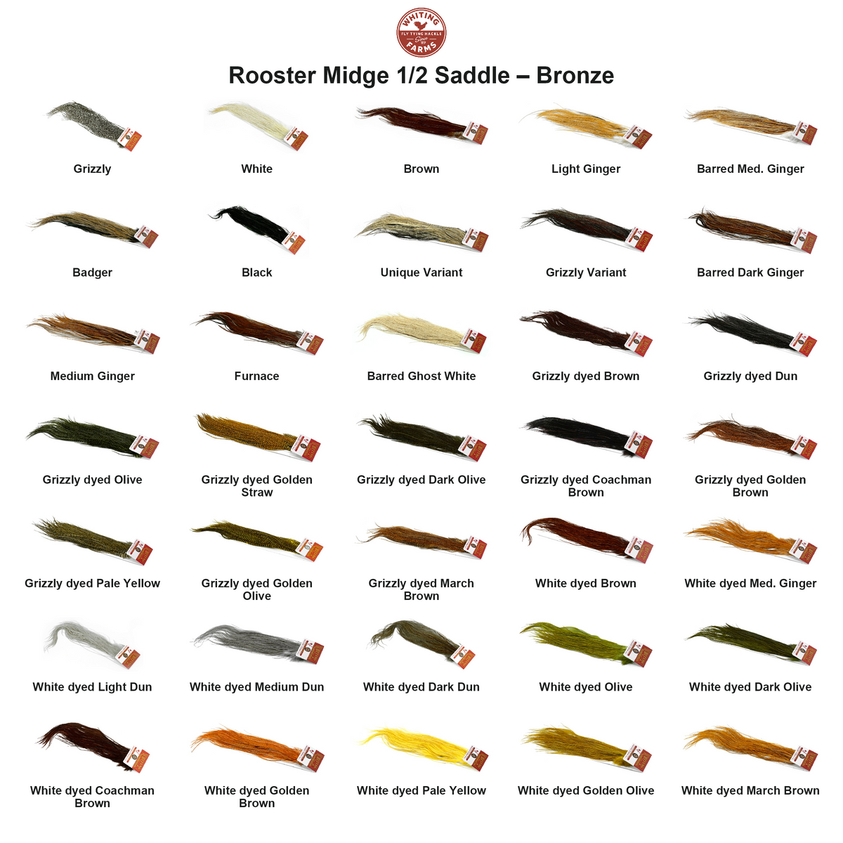 Farveoversigt – Whiting Rooster Midge 1/2 Saddle – Bronze