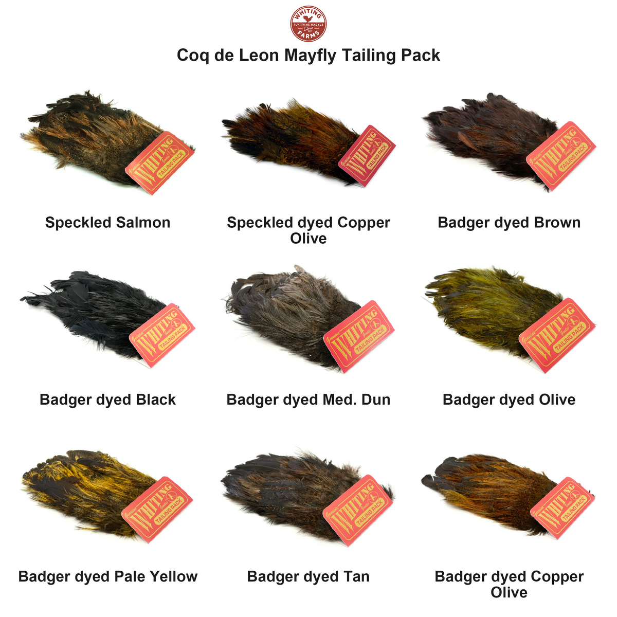 Farveoversigt – Whiting Coq de Leon Mayfly Tailing Pack