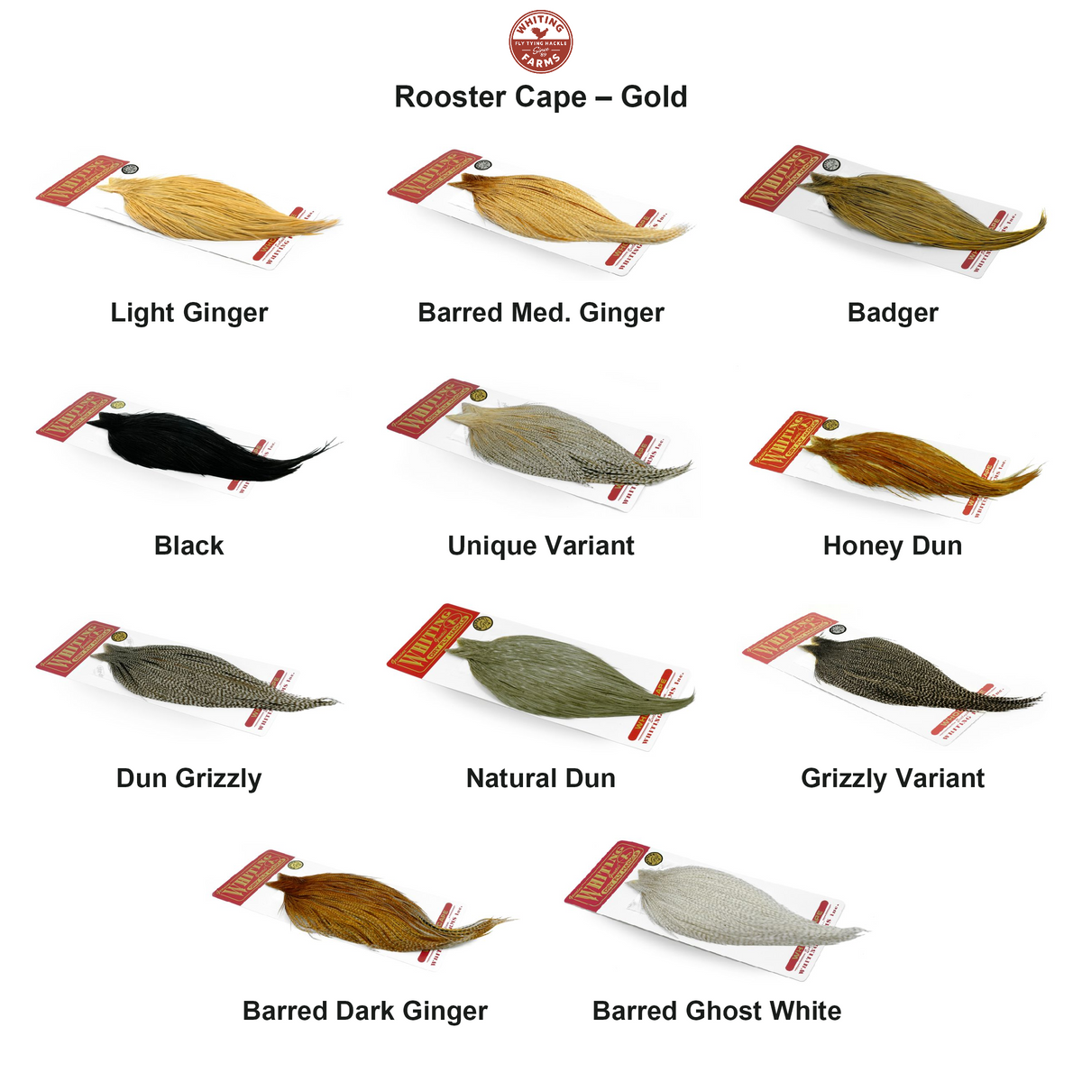 Farveoversigt – Whiting Rooster Cape – Gold