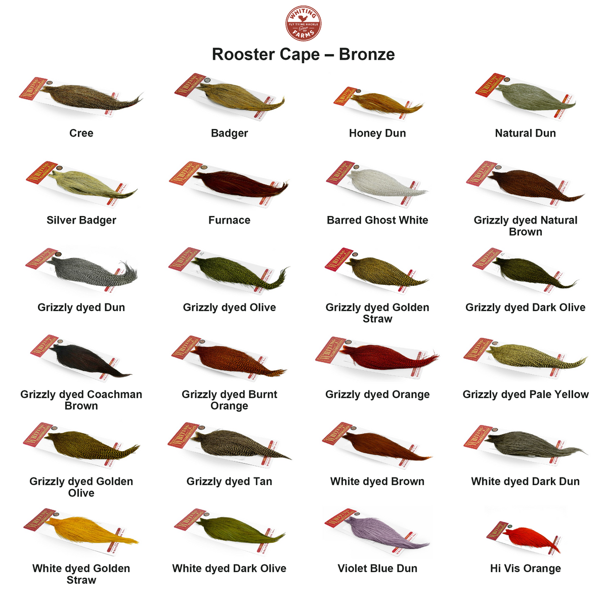 Farveoversigt – Whiting Rooster Cape – Bronze