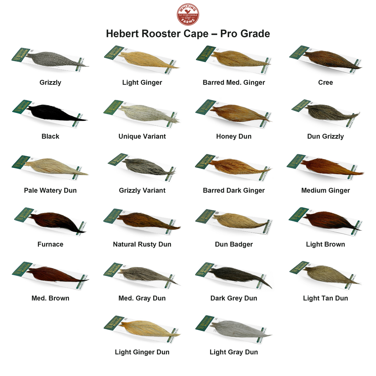 Farveoversigt – Whiting Hebert Rooster Cape – Pro Grade