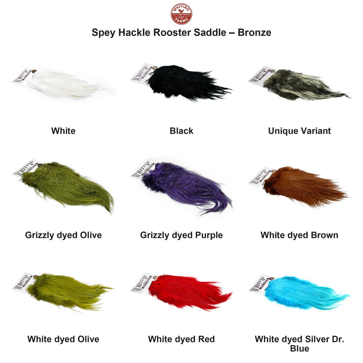 Farveoversigt – Whiting Spey Hackle Rooster Saddle – Bronze