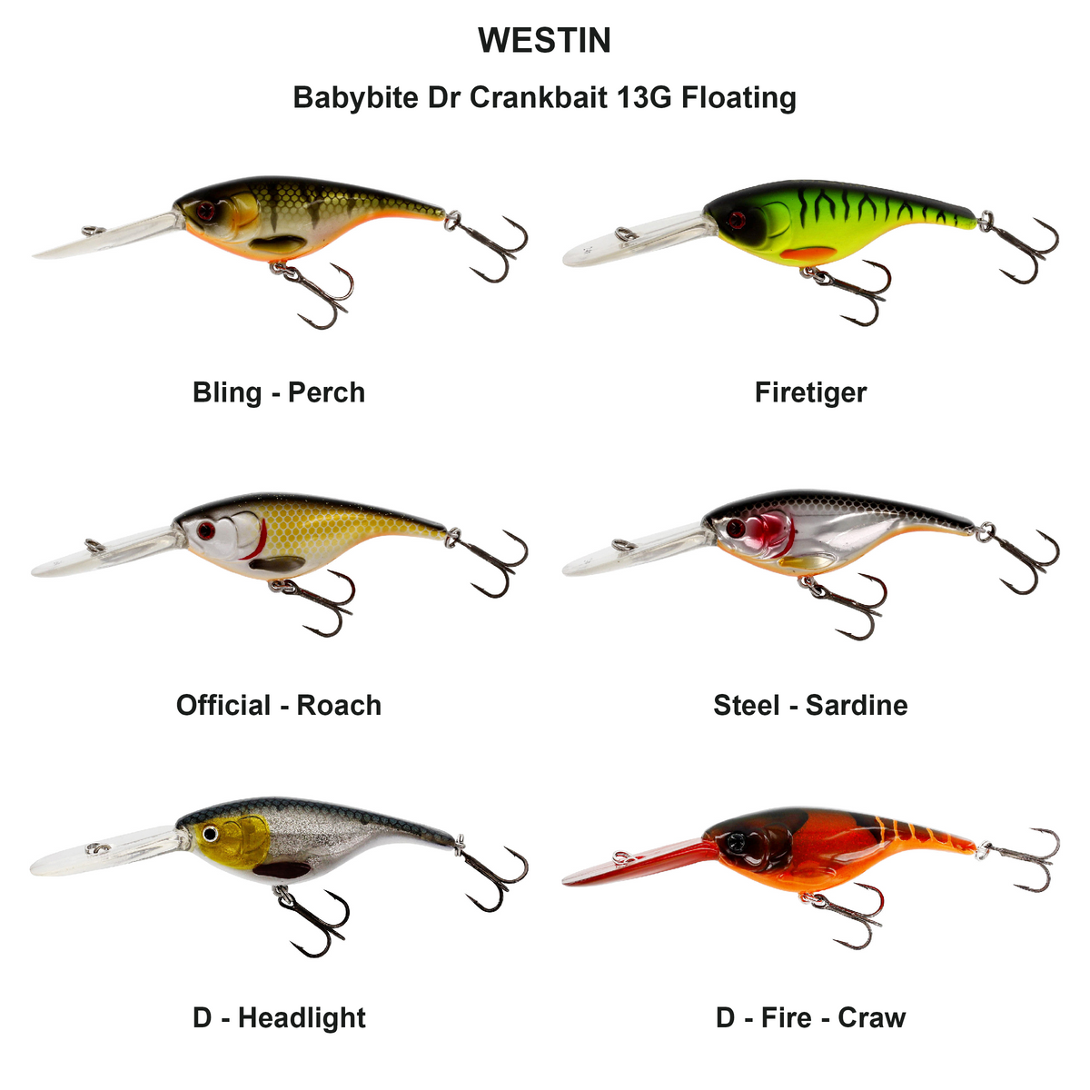 Farveoversigt – Babybite Dr Crankbait 13G Floating