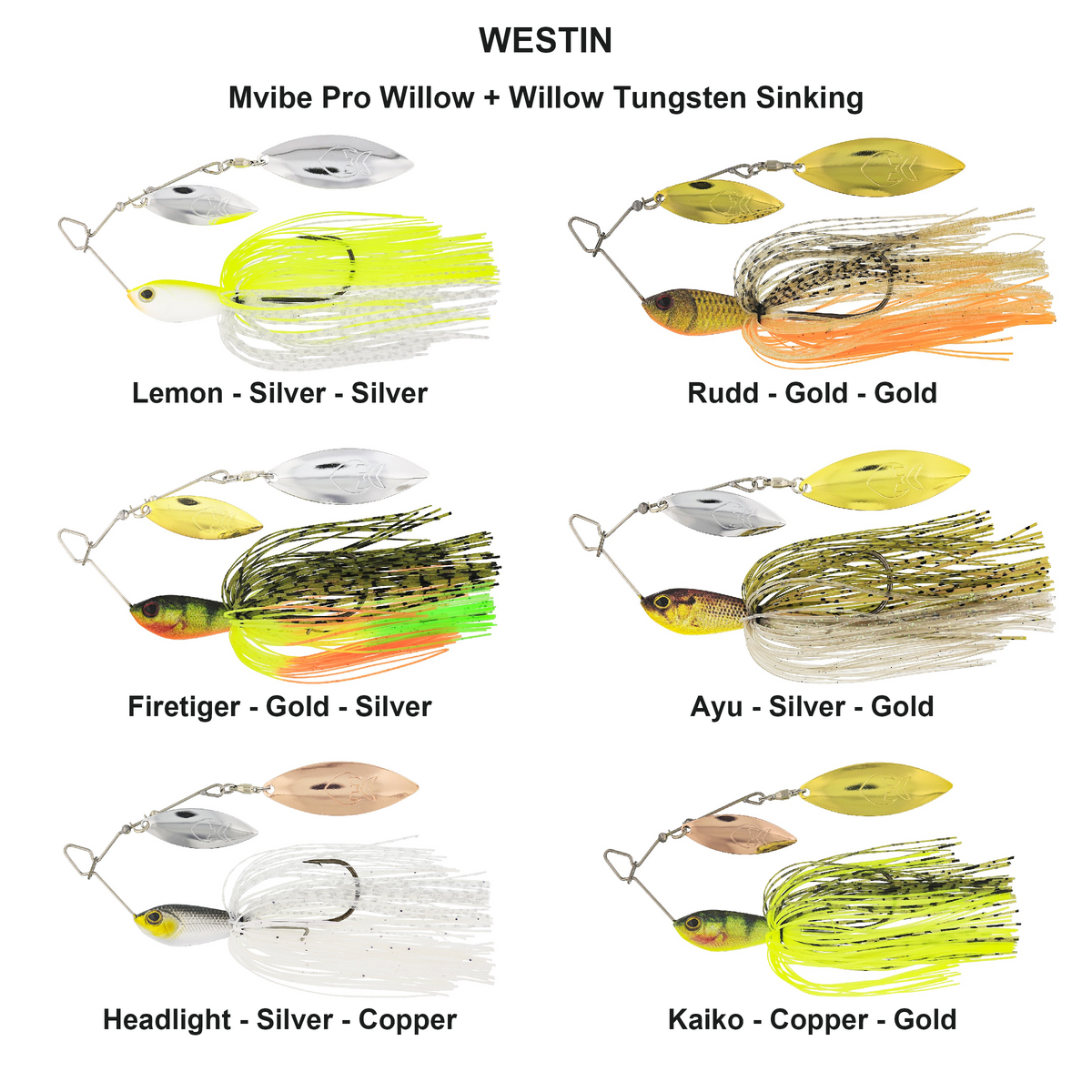 Farveoversigt – Mvibe Pro Willow + Willow Tungsten Sinking