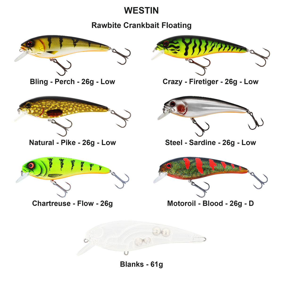 Farveoversigt – Rawbite Crankbait Floating