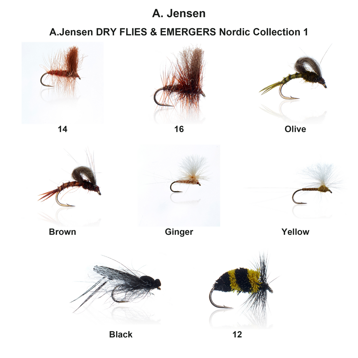 Farveoversigt – A.Jensen DRY FLIES & EMERGERS Nordic Collection 1
