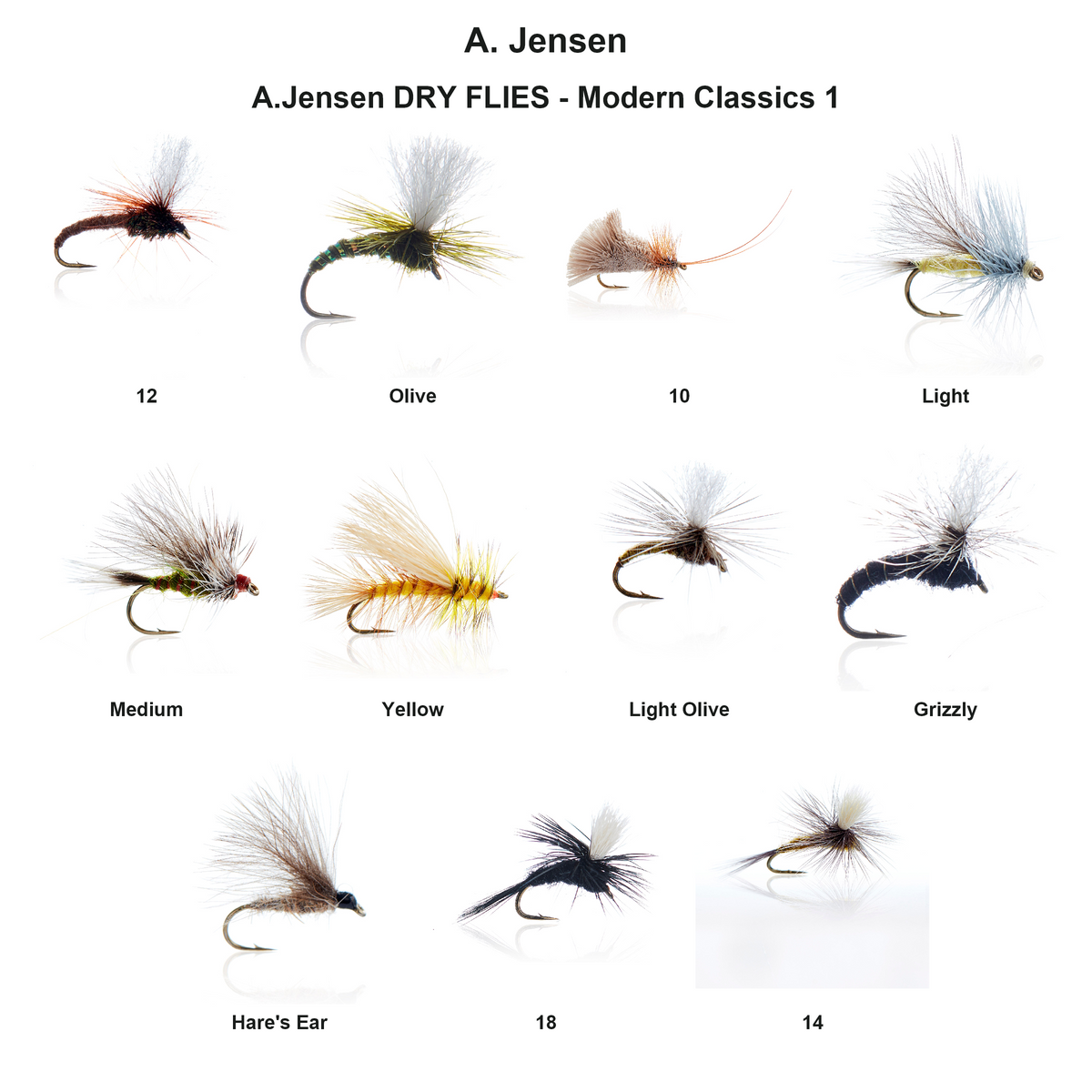 Farveoversigt – A.Jensen DRY FLIES - Modern Classics 1
