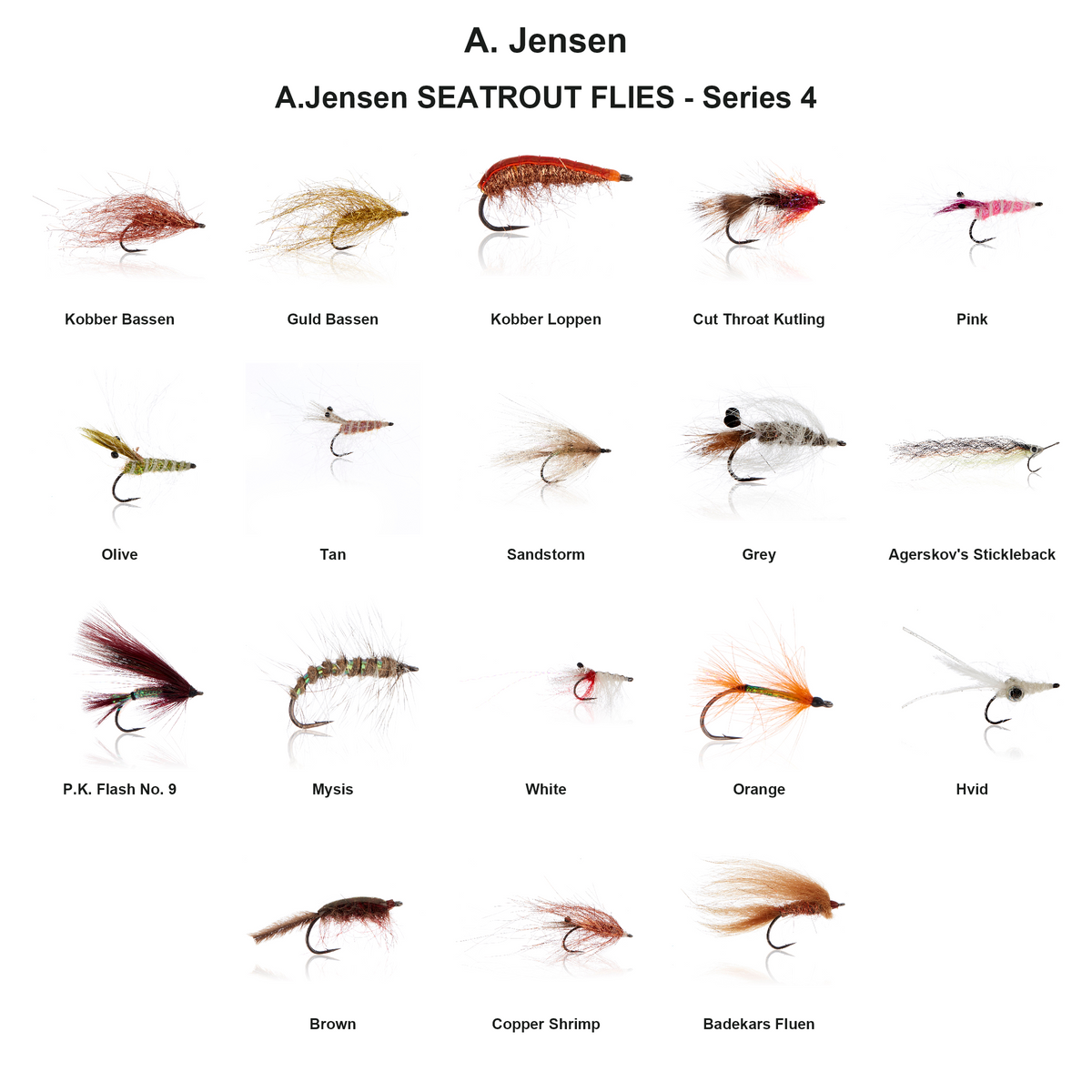 Farveoversigt – A.Jensen SEATROUT FLIES - Series 4