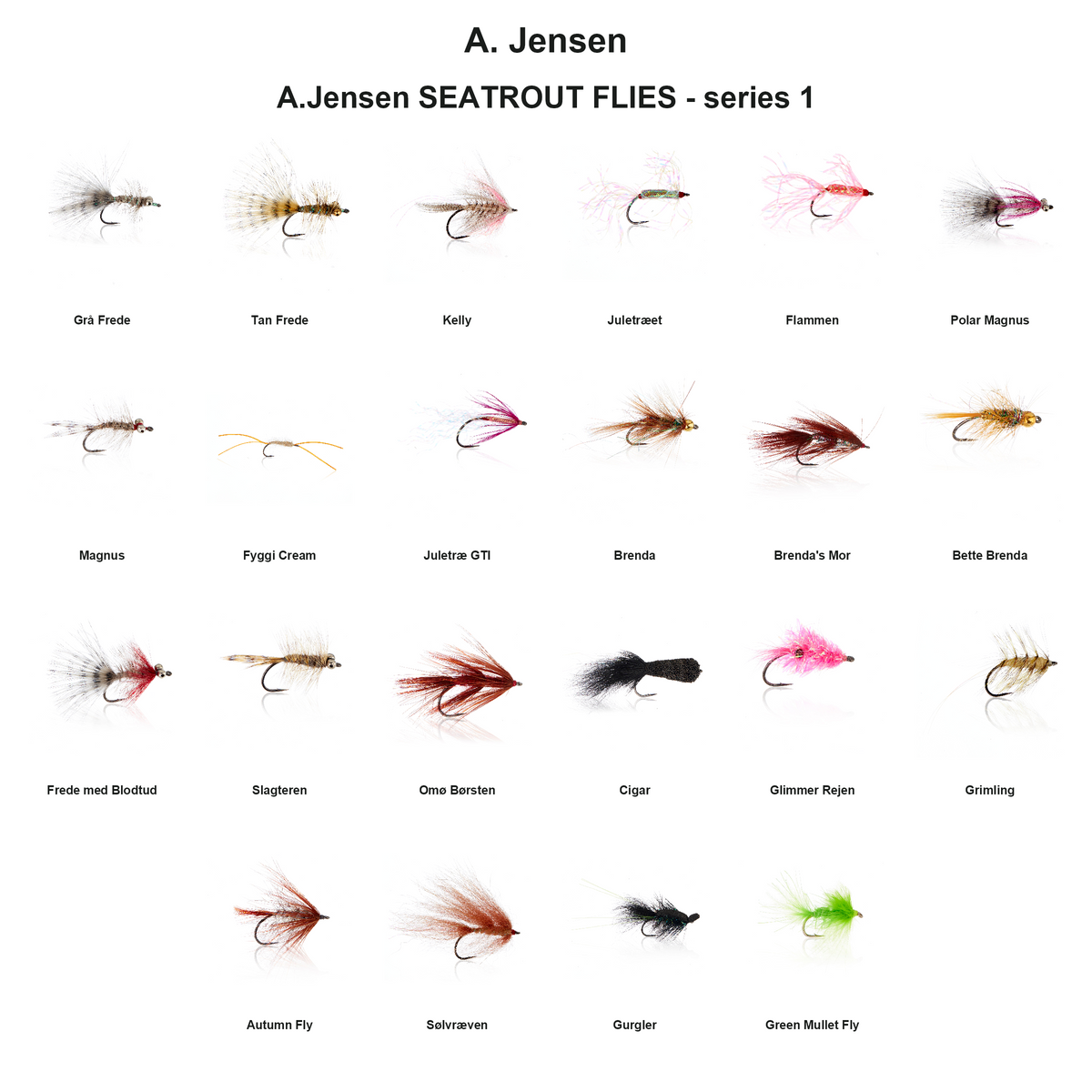 Farveoversigt – A.Jensen SEATROUT FLIES - series 1